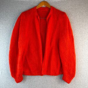 Vintage Unbranded Red Chunky Knit Long Sleeve Sweater Open Front Retro Size M/L